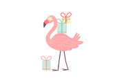 Cute Flamingo with Gift Boxes