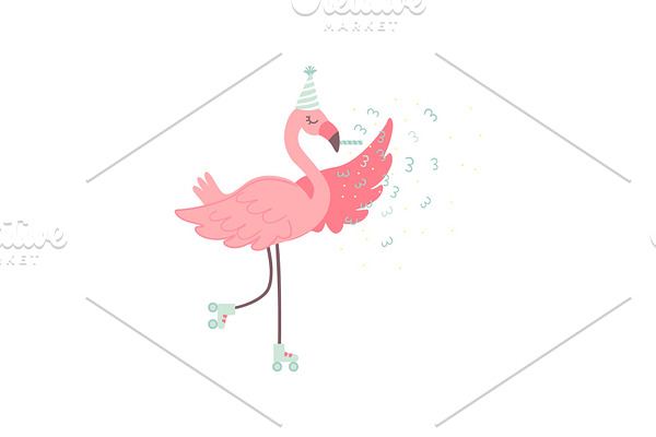 Cute Flamingo Rollerblading Wearing