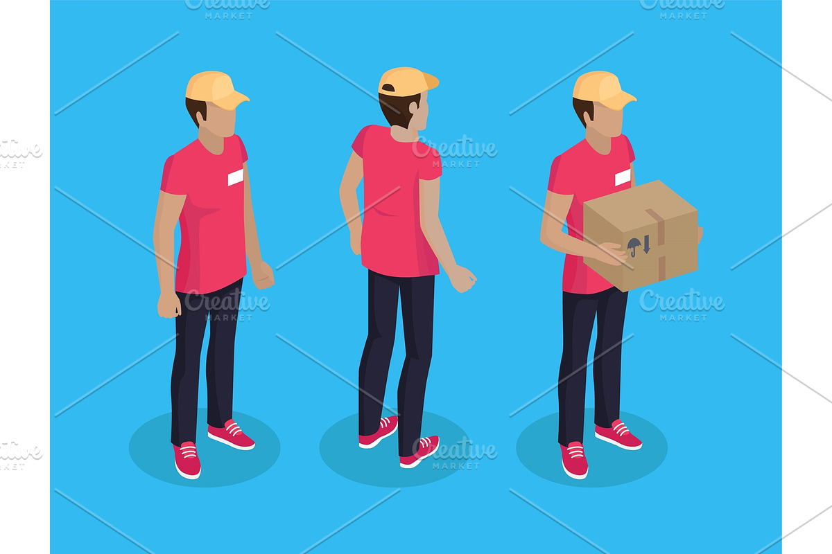 Delivery Man with Parcel Set Vector in Illustrations - product preview 8