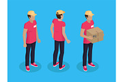 Delivery Man with Parcel Set Vector