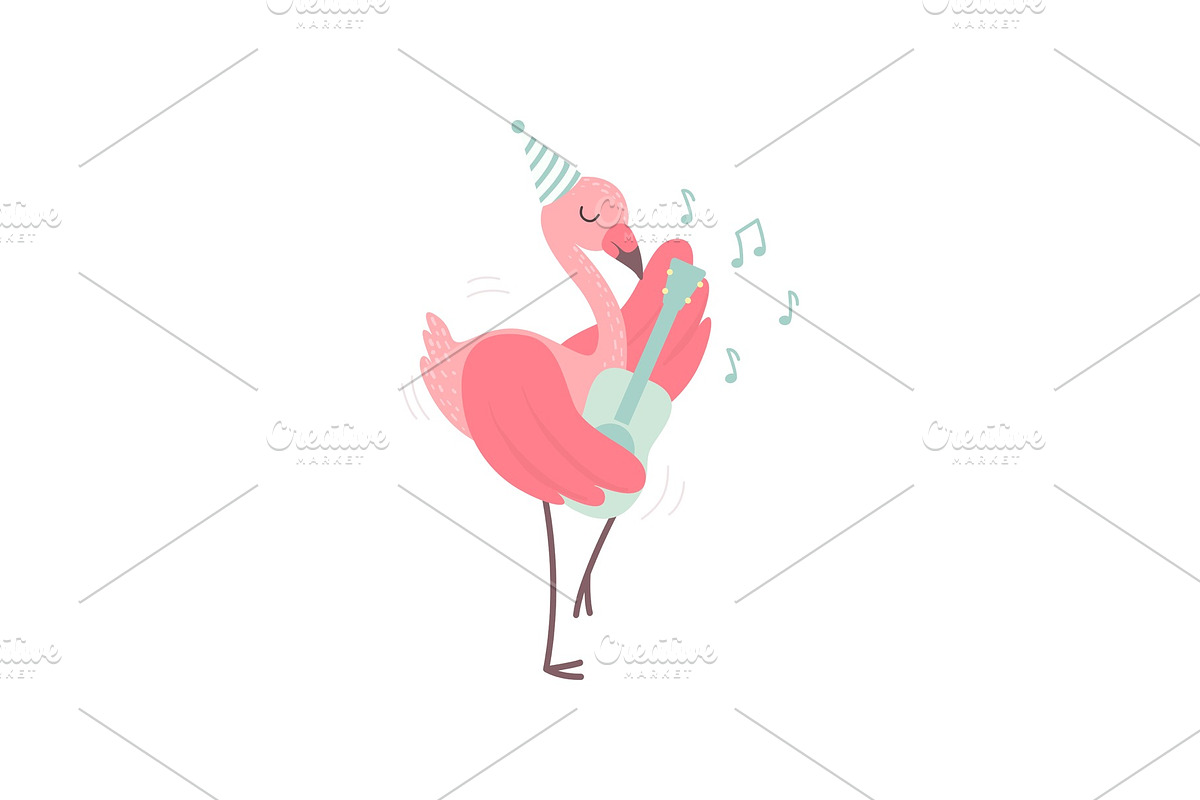 Cute Flamingo Wearing Party Hat in Illustrations - product preview 8