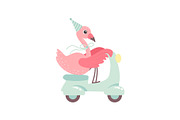 Cute Flamingo Riding Scooter