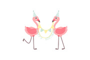 Cute Flamingos Wearing Party Hats