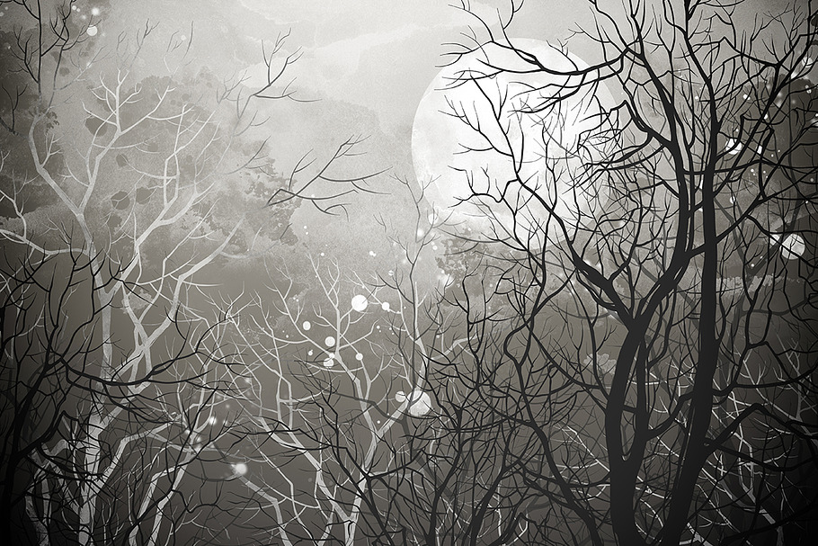 trees and moon in dark | JPEG in Illustrations - product preview 8