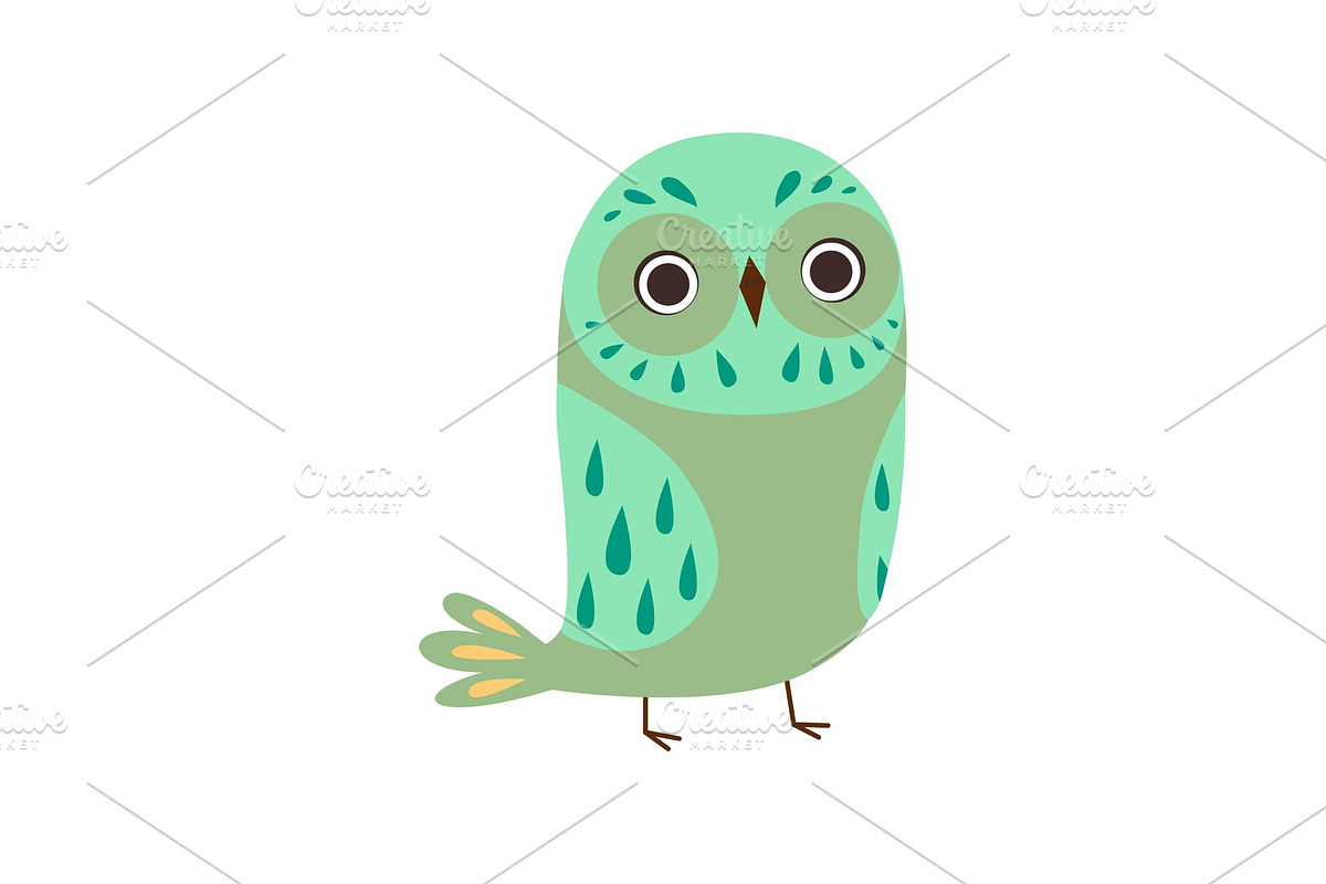 Cute Owlet, Adorable Green Owl Bird in Illustrations - product preview 8