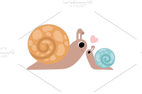 Mother Snail and Its Baby, Cute