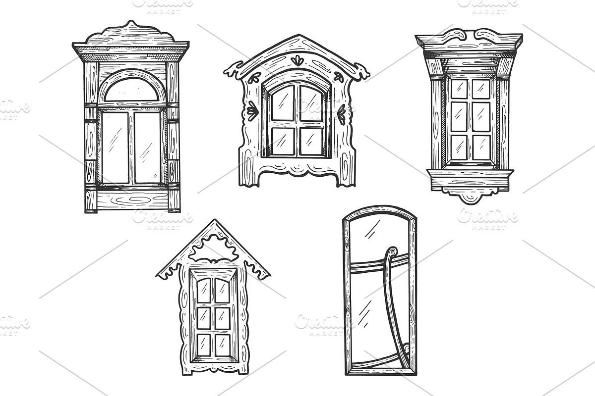 Windows wooden sketch engraving in Illustrations - product preview 8