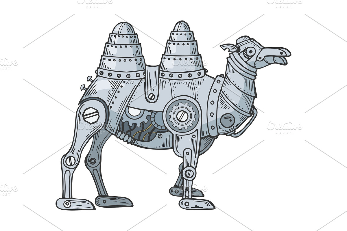 Mechanical camel animal color sketch in Illustrations - product preview 8