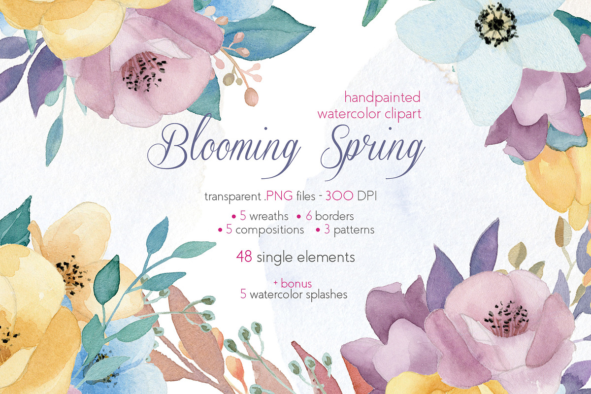 Blooming Spring Watercolor Flowers in Illustrations - product preview 8
