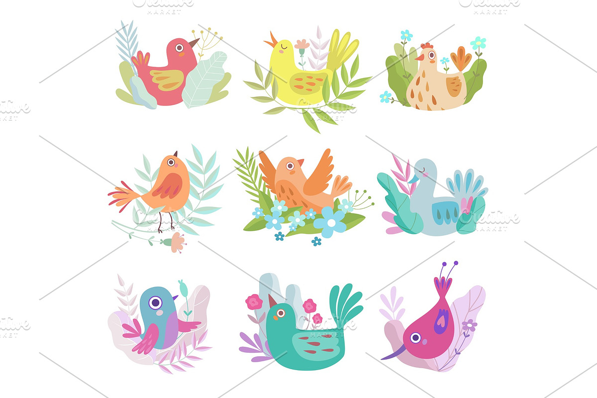 Cute Colorful Little Nesting Birds in Illustrations - product preview 8