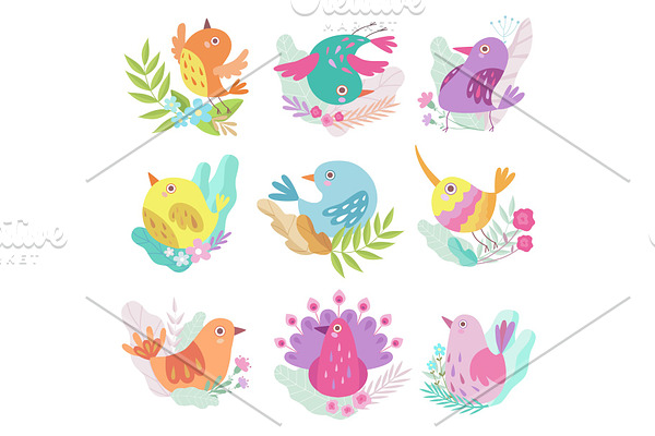 Cute Little Birds Set, Symbols of