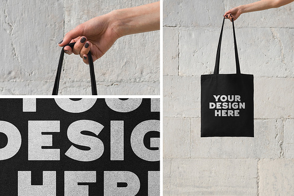 Black and white tote bag in Product Mockups - product preview 3
