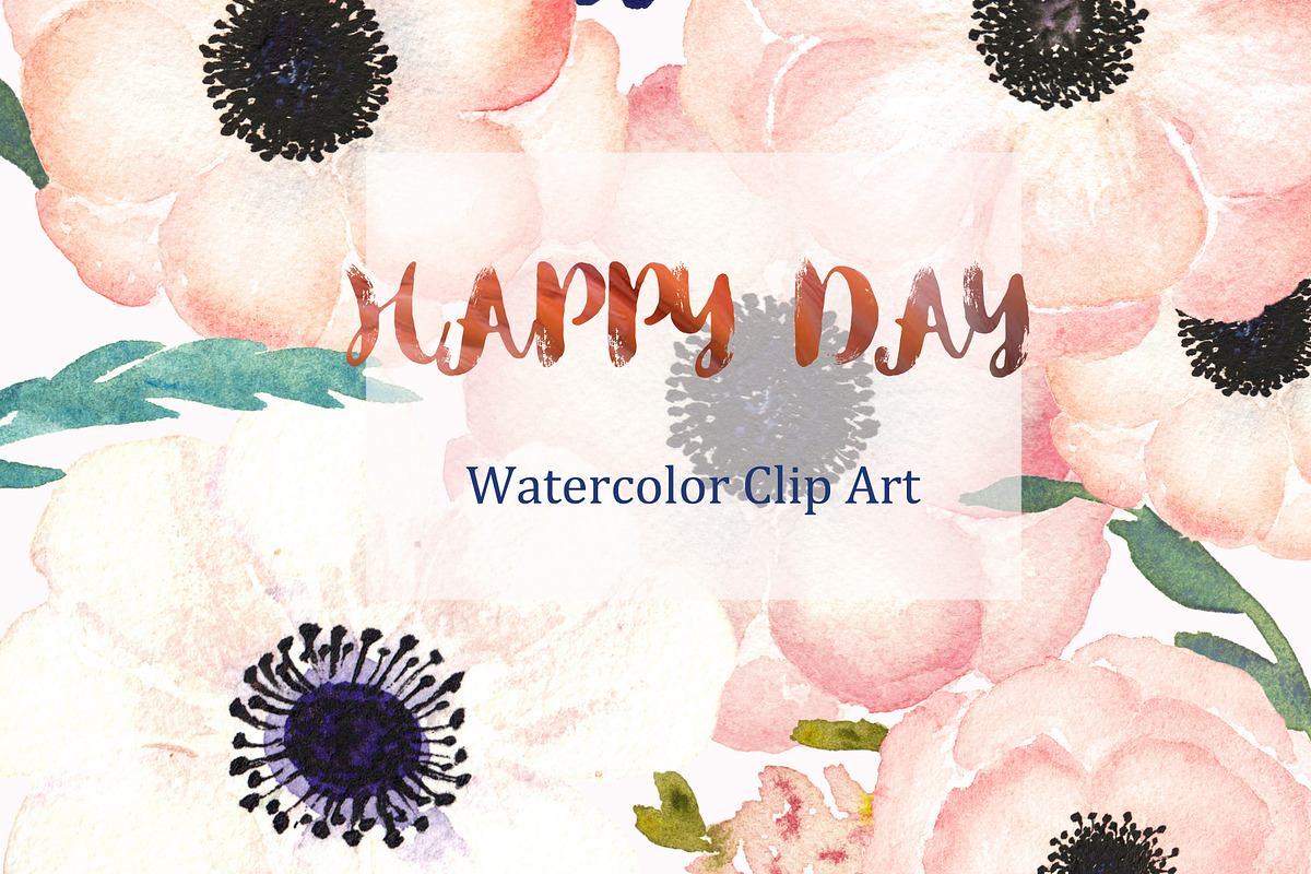 Anemones Apricot. Watercolor Clipart in Graphics - product preview 8