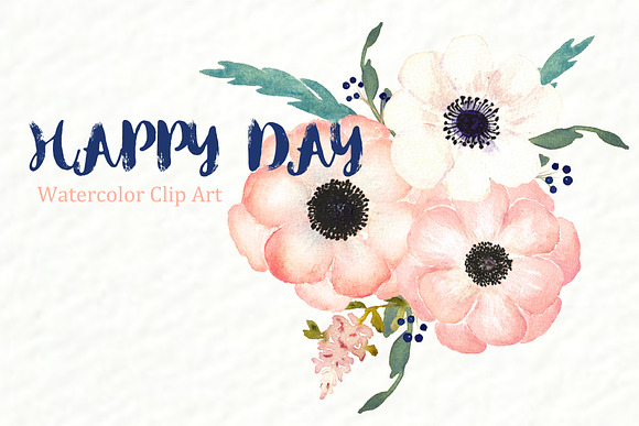 Anemones Apricot. Watercolor Clipart in Graphics - product preview 2