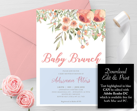 EDITABLE Invitation, Baby Brunch in Card Templates - product preview 1