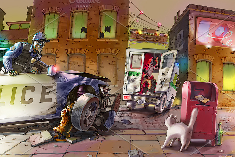 Crashed Police Car - Failed Pursuit. in Illustrations - product preview 8