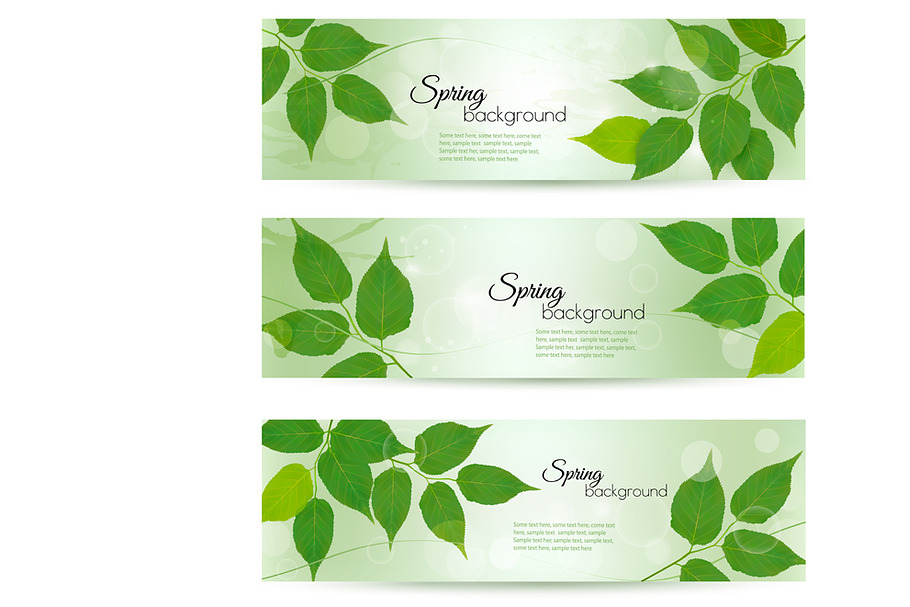 Nature banners with green spring lea