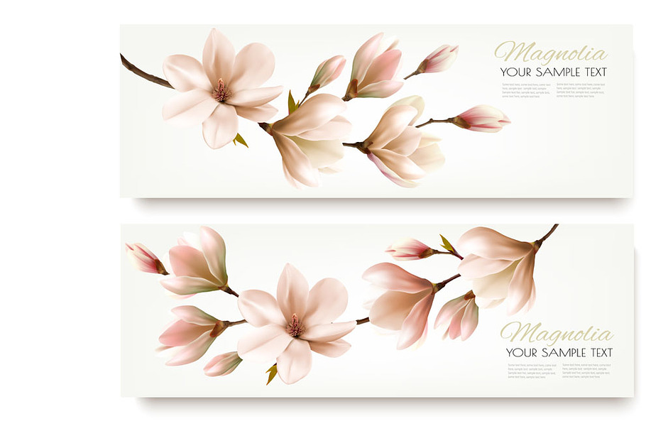 Nature spring banners with magnolia