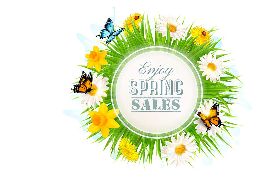 Spring sale card with spring flowers in Illustrations - product preview 8