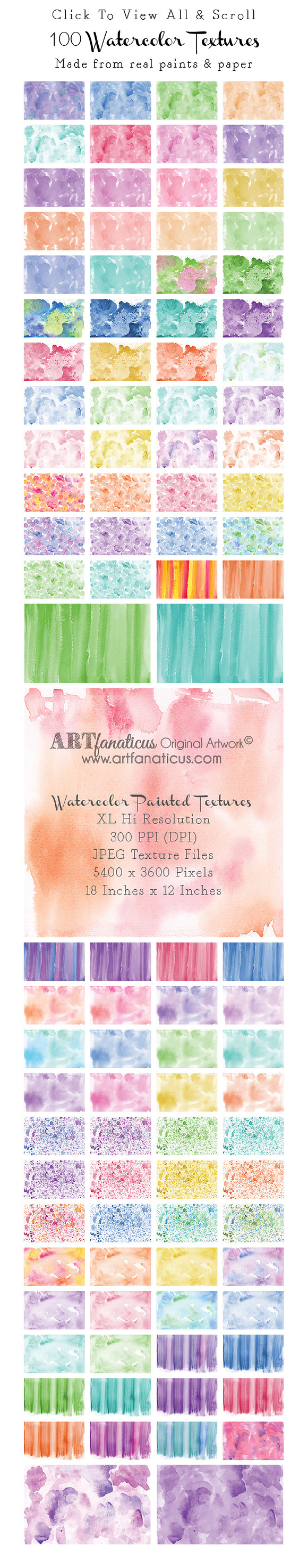 100 Hand Painted Watercolor Textures in Textures - product preview 1