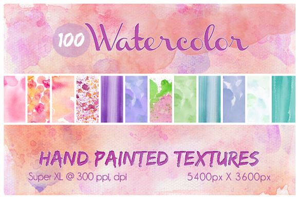 100 Hand Painted Watercolor Textures in Textures - product preview 2