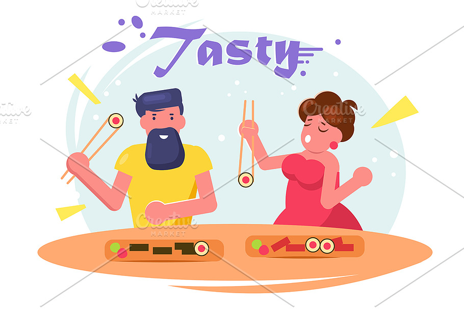 Man and woman eating sushi in Graphics - product preview 8