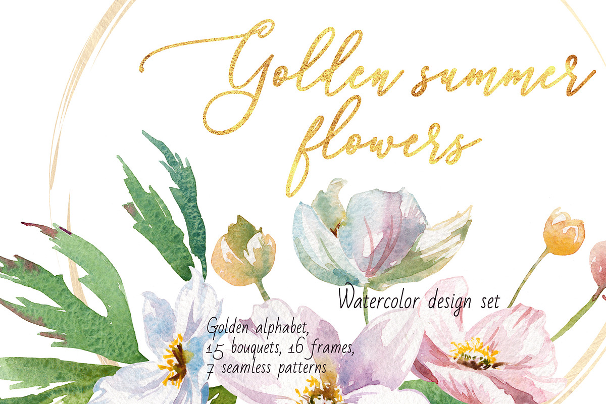 Golden summer flowers in Illustrations - product preview 8