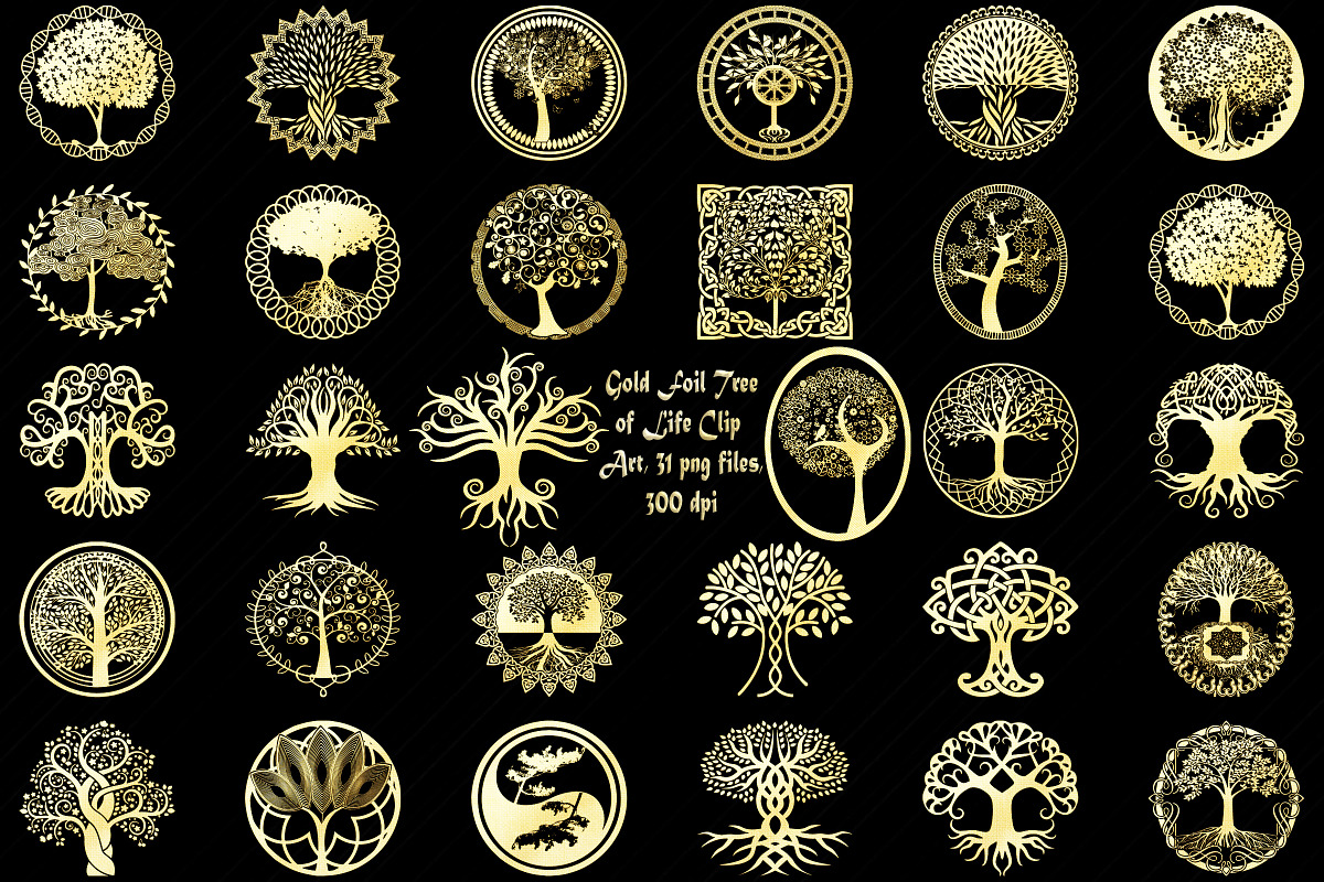 Gold Foil Tree of Life Clip Art in Illustrations - product preview 8