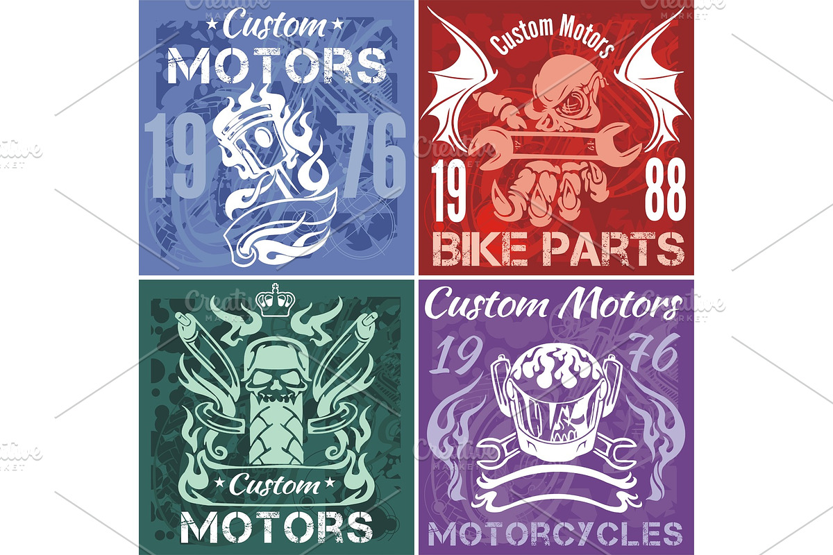 Set of vintage motorcycle labels in Illustrations - product preview 8