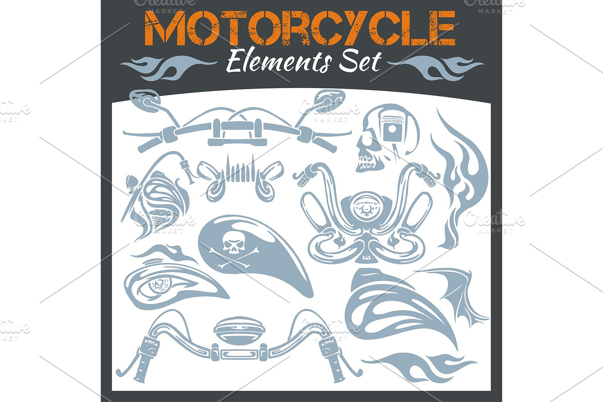 Motorcycle elements vector set. in Illustrations - product preview 8