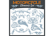 Motorcycle elements vector set.