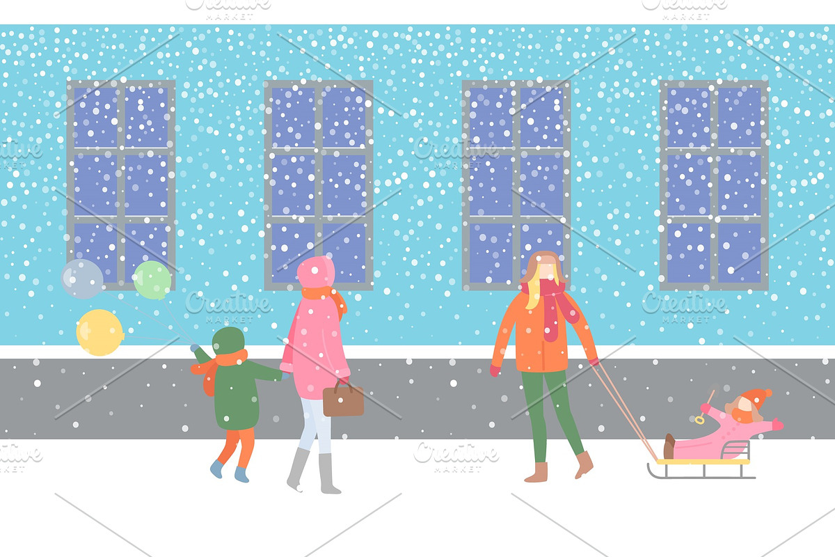 Wintertime Seasonal Walks of Family in Illustrations - product preview 8