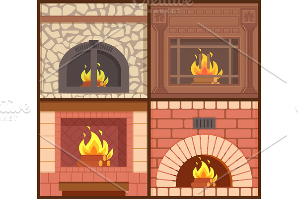 Fireplaces Made of Wood and Stone