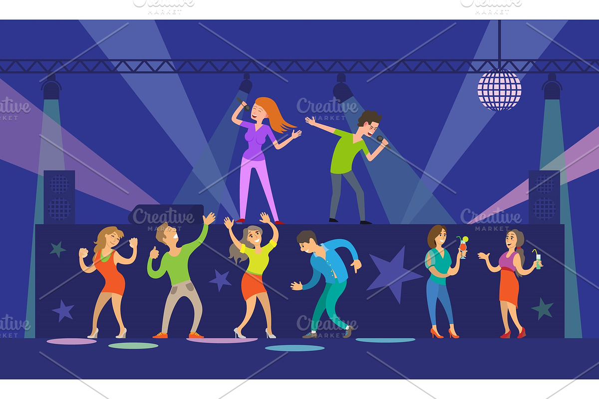 Music Singers Performing in Night in Illustrations - product preview 8