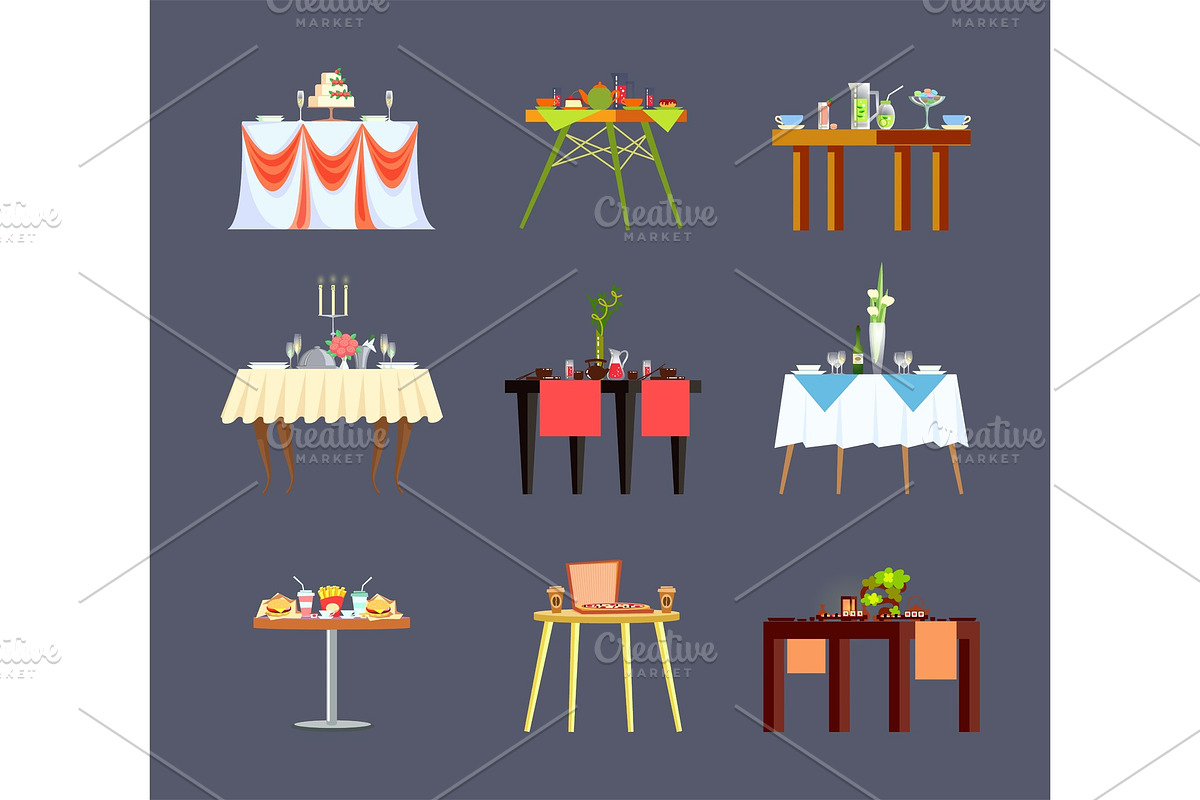 Restaurant Tables, Drinks and Food in Illustrations - product preview 8