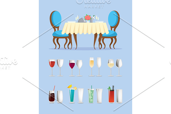 Restaurant Table and Glassware with