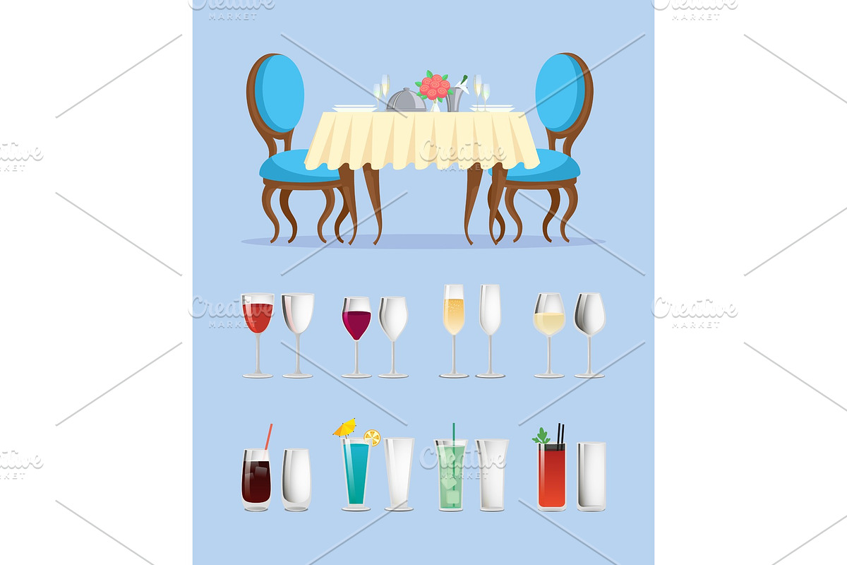 Restaurant Table and Glassware with in Illustrations - product preview 8