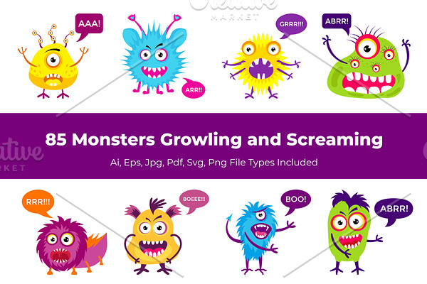 85 Flat Monster Vector Icons