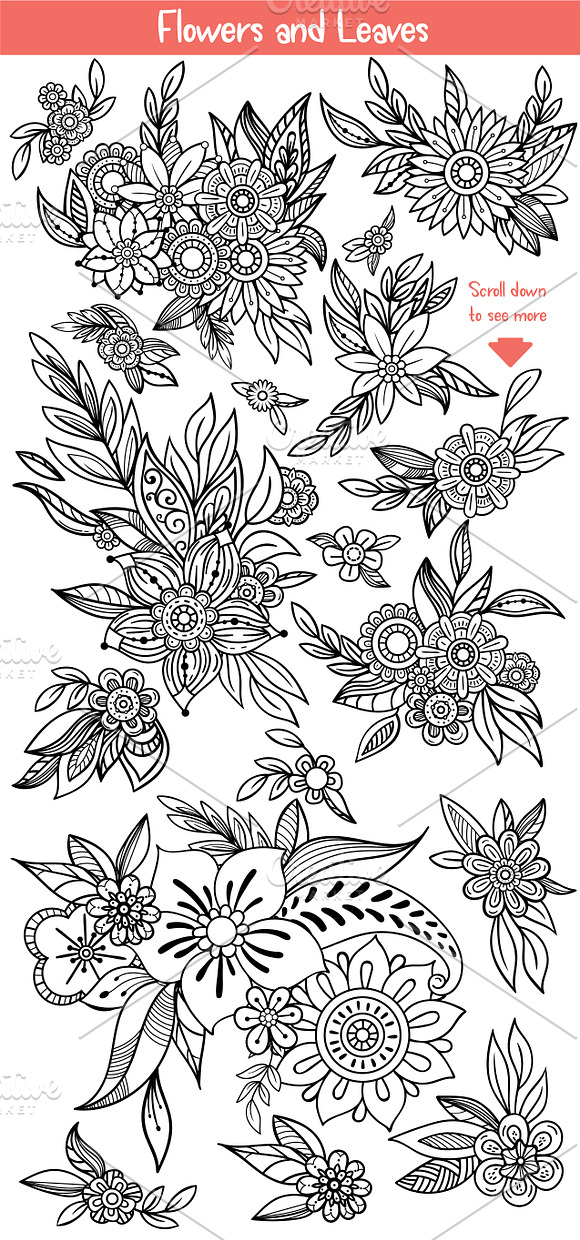 Floral Doodles Collection in Illustrations - product preview 4