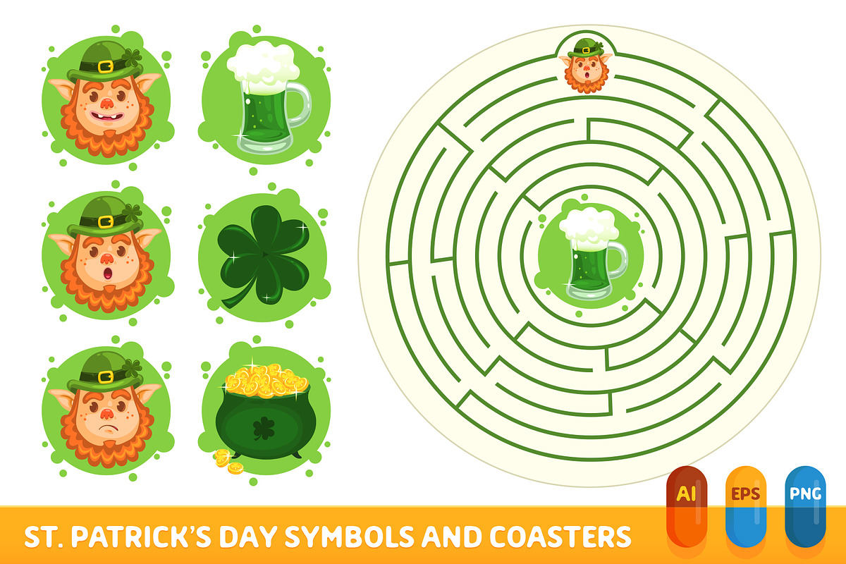 St. Patrick's Day Symbols & Coasters in Illustrations - product preview 8