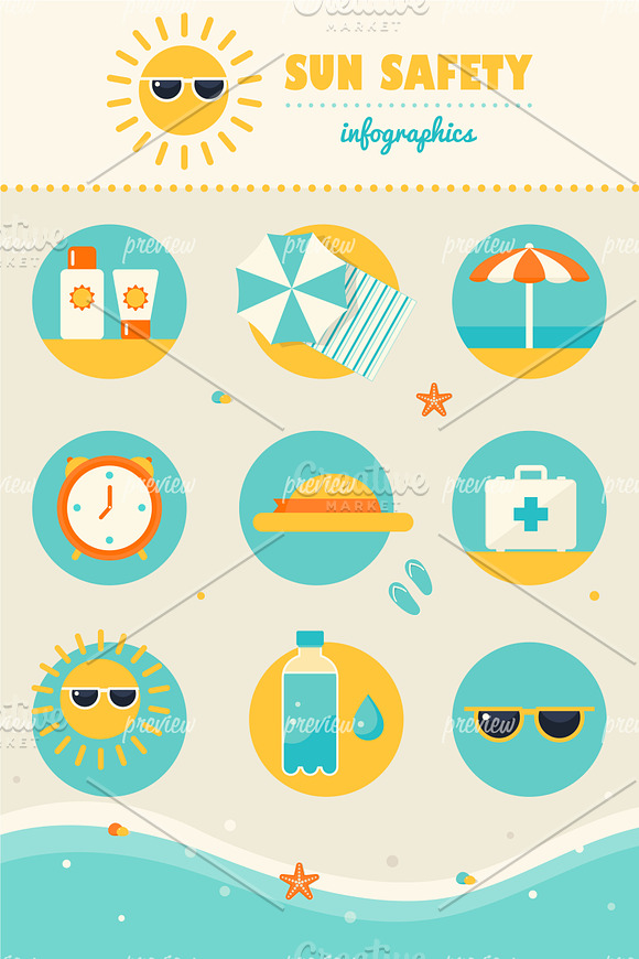 Sun Safety Infographics Elements in Illustrations - product preview 2