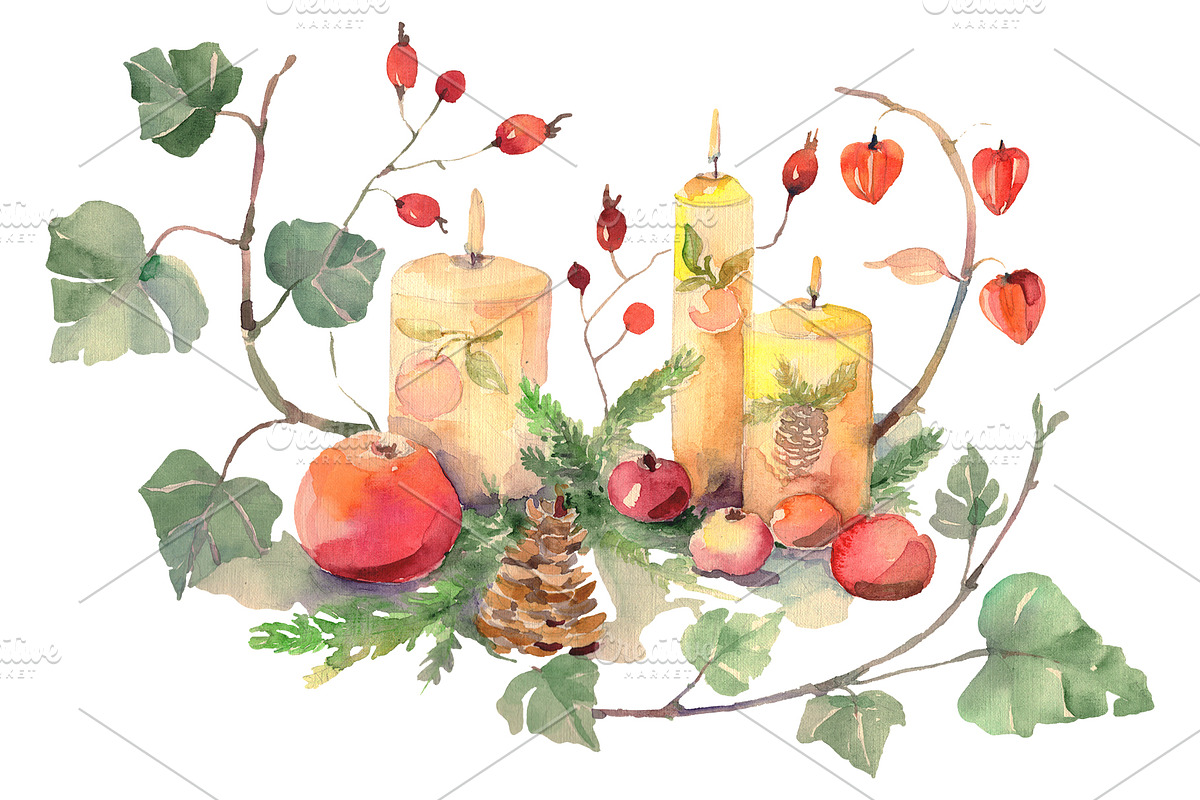 Christmas bouquet Watercolor png in Illustrations - product preview 8