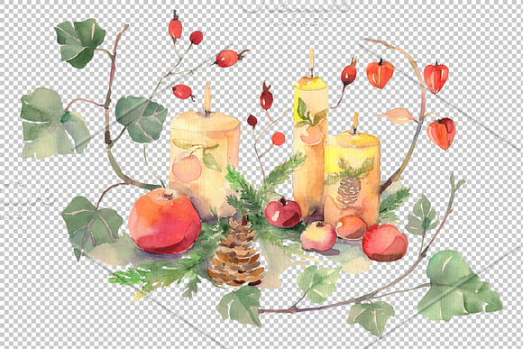 Christmas bouquet Watercolor png in Illustrations - product preview 1