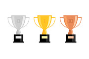 Gold winner trophy cup icon set