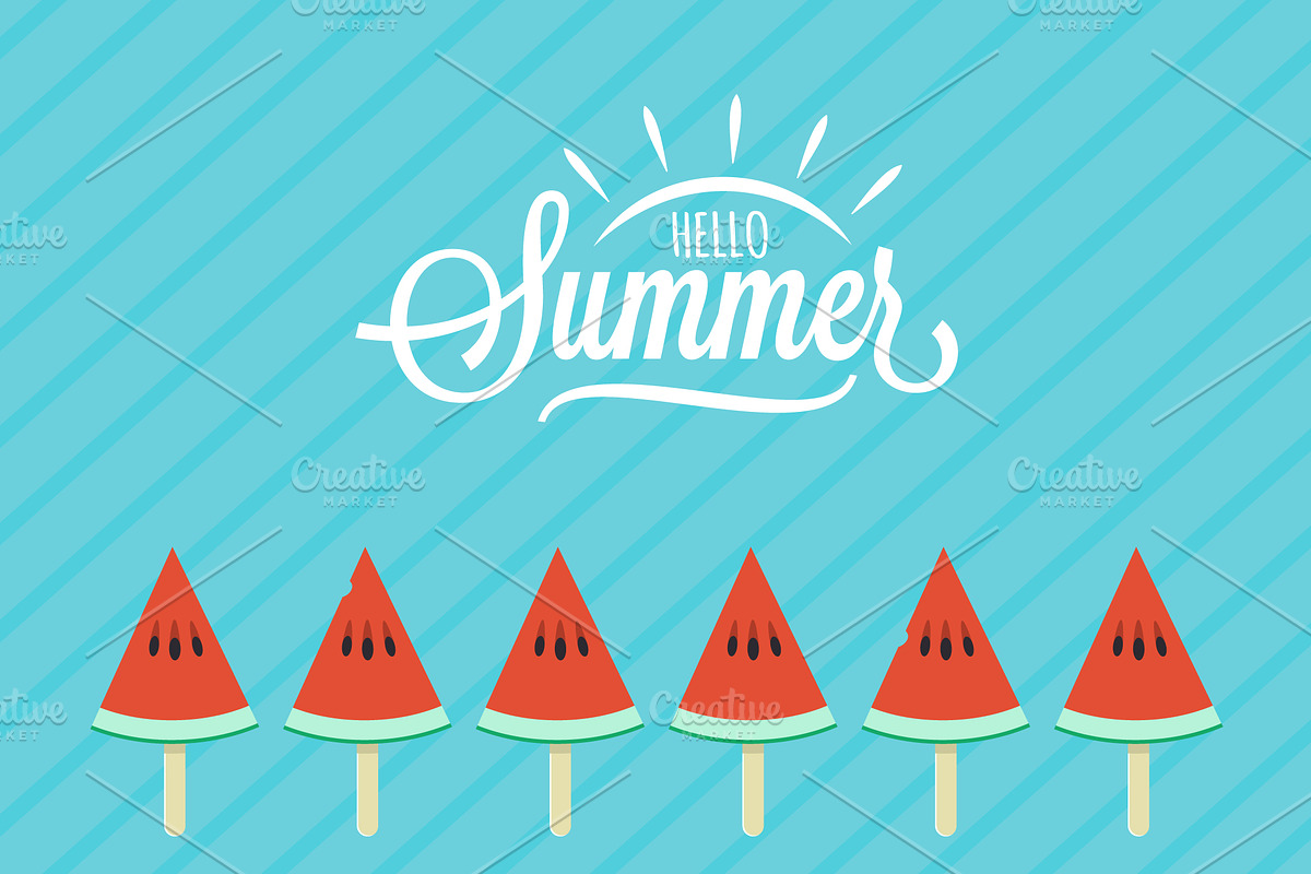 Hello summer card. Watermelon slice. in Objects - product preview 8