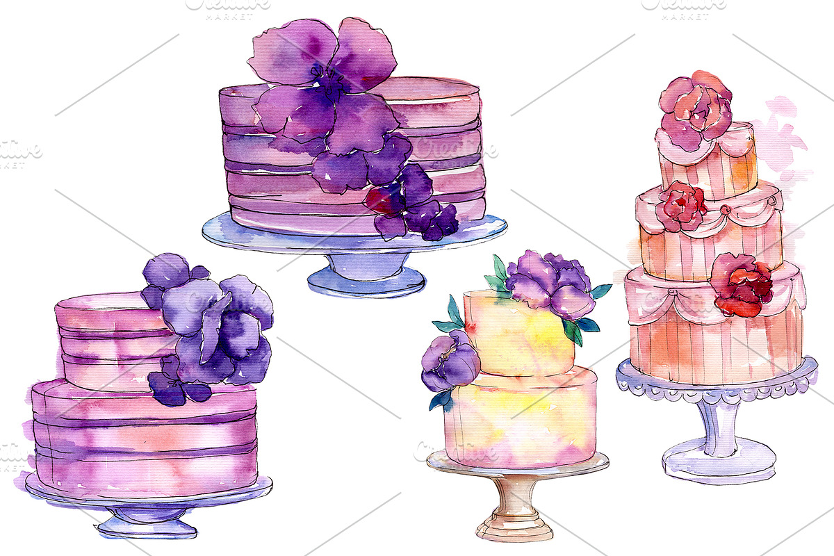 Cakes Yummy Watercolor png in Illustrations - product preview 8