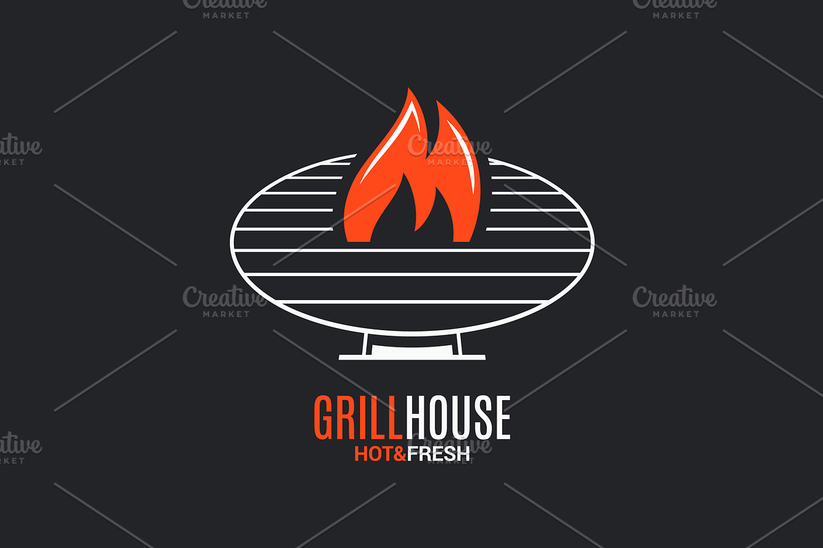 Barbecue grill logo. BBQ with fire. in Objects - product preview 8