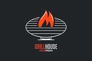 Barbecue grill logo. BBQ with fire.