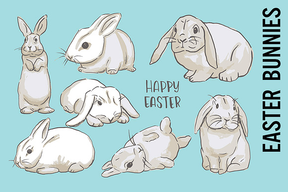 Cute Easter Bunny Doodle Clipart in Illustrations - product preview 1