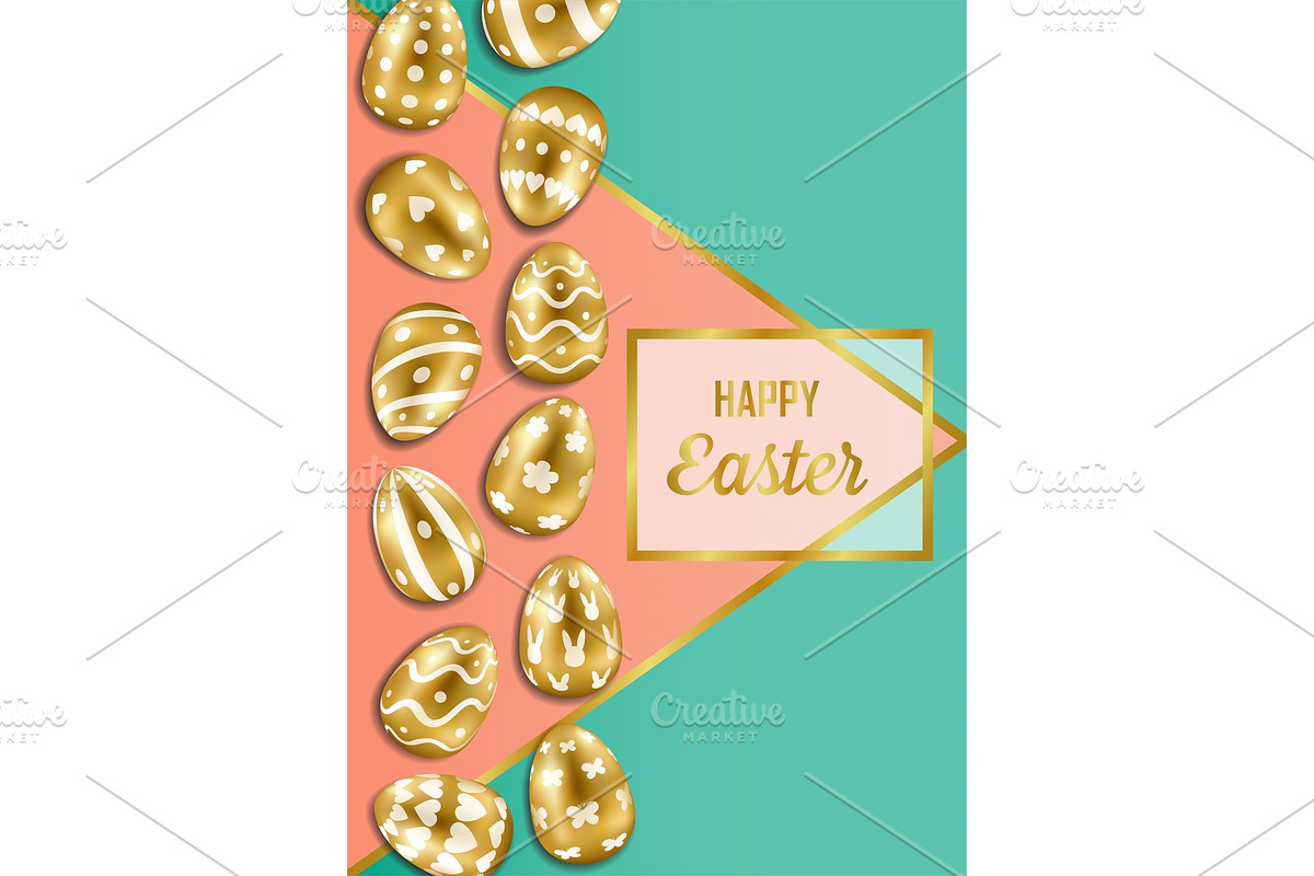 Happy Easter Greeting Card with Gold in Illustrations - product preview 8